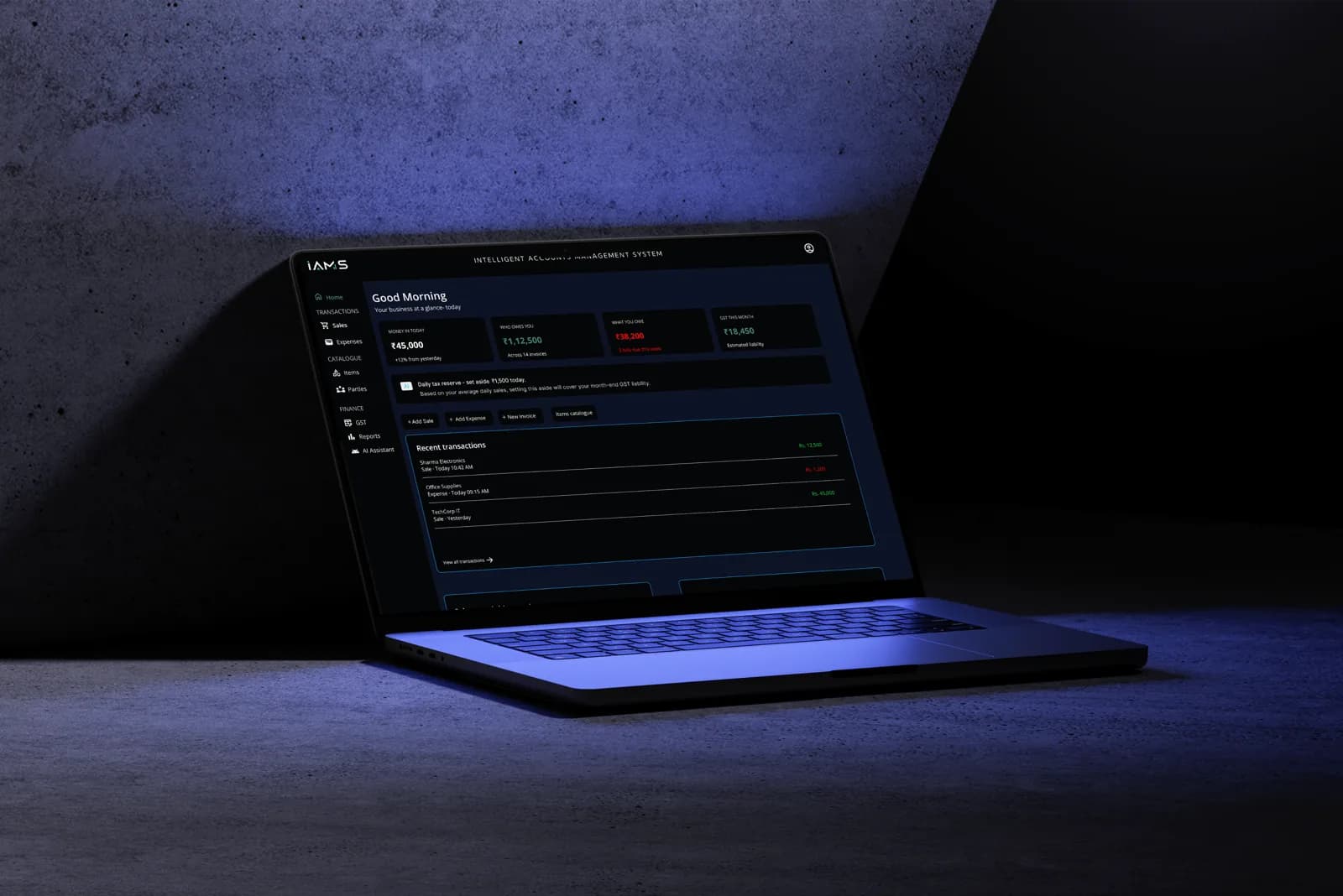 IAMS dashboard on a laptop