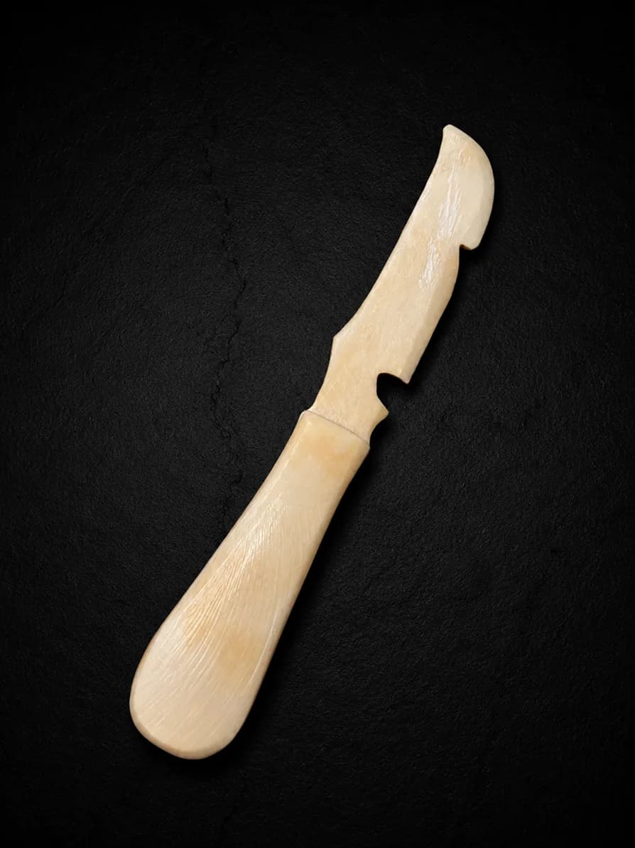 Carved buffalo-bone piece photographed on dark stone (3 of 10)